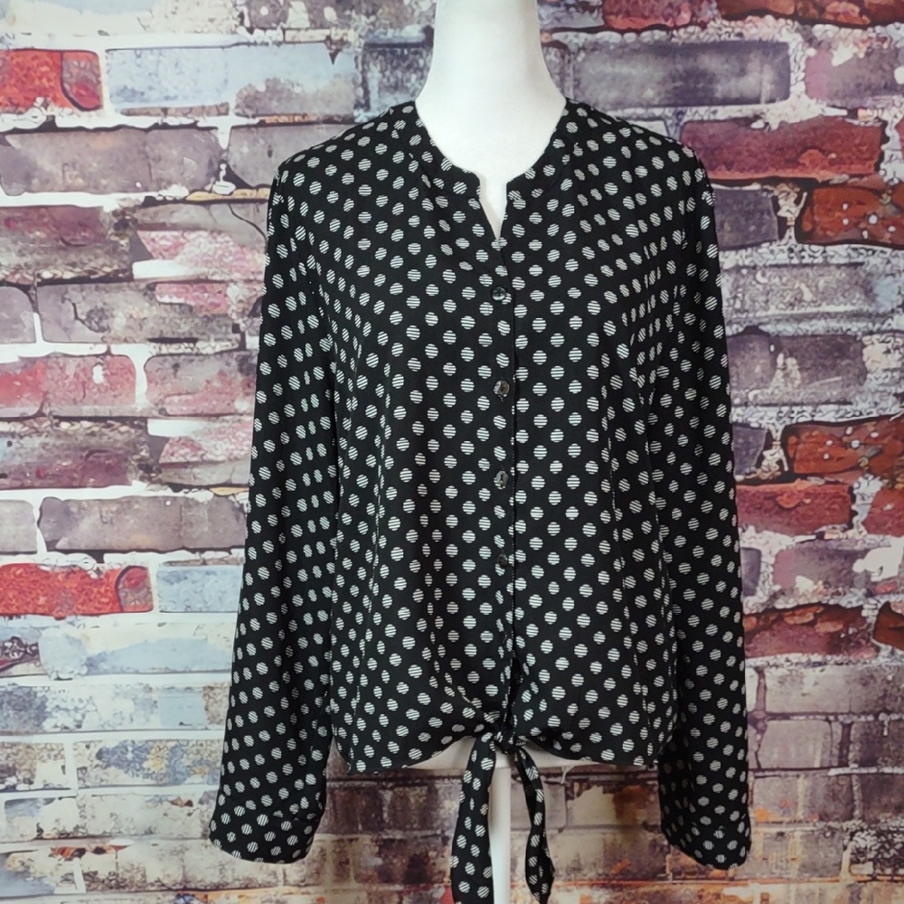 Chico's Dot Print Button/Tie Front Top